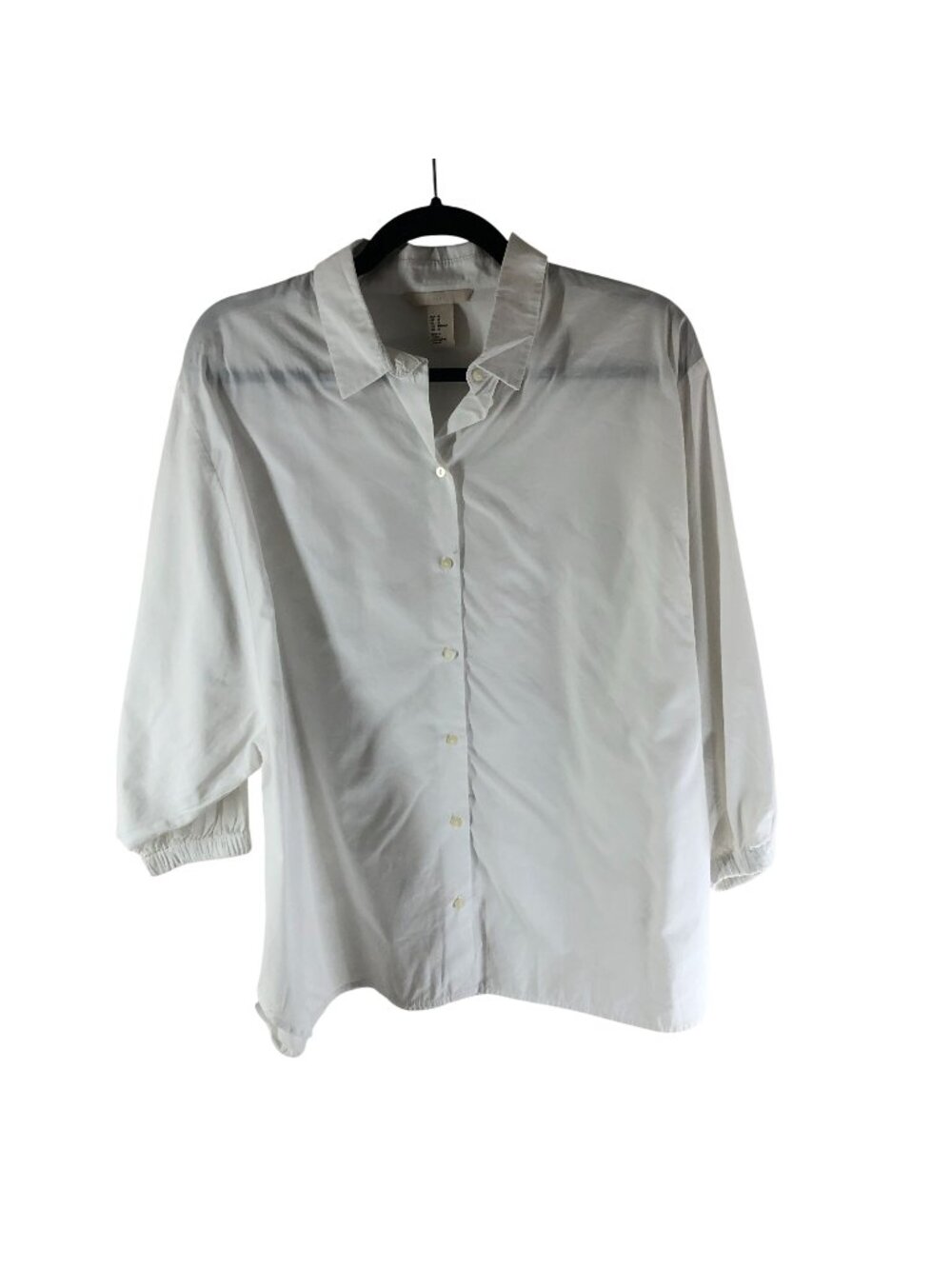 H&M White Button-Up Blouse With 3/4 Sleeves Womens Size 12 Dolman Sleeve